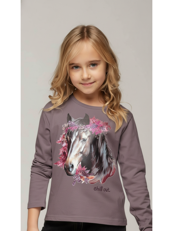 Bluzka bawełniana jagodowa koń w kwiatach z dżetami chill out