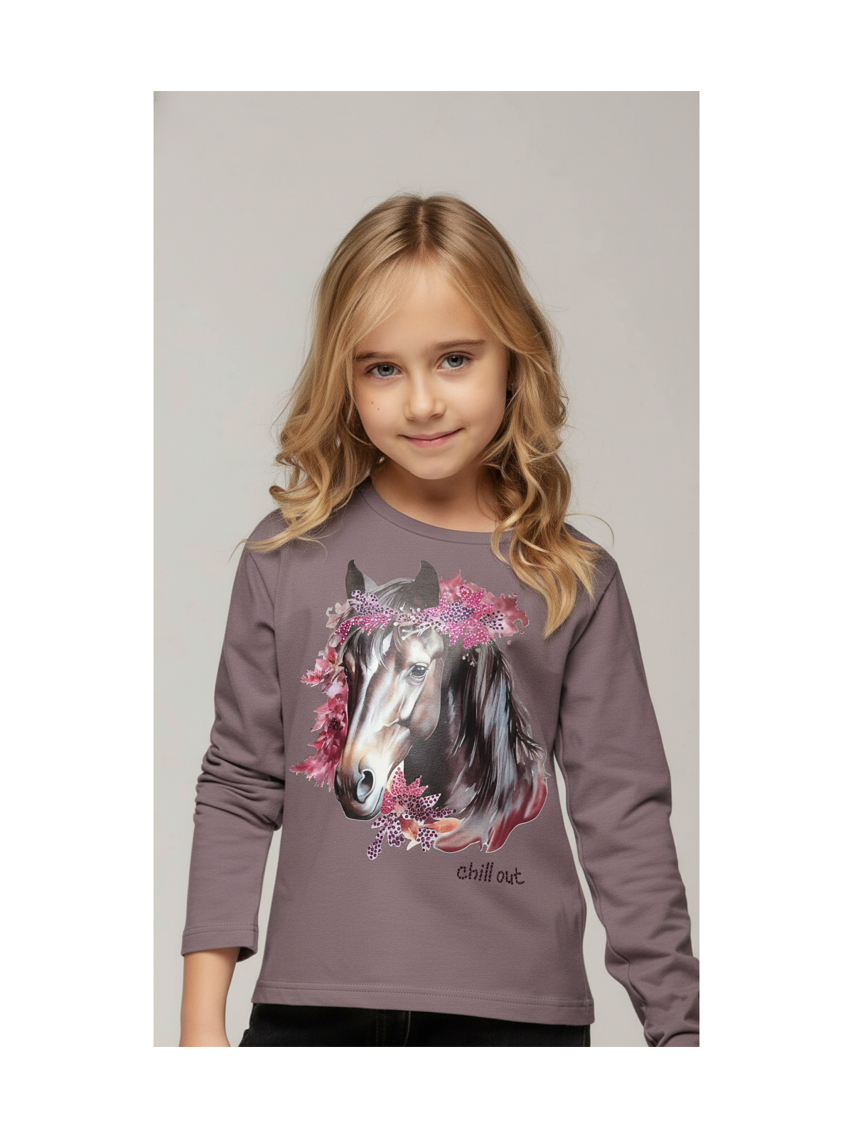 Bluzka bawełniana jagodowa koń w kwiatach z dżetami chill out