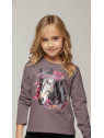 Bluzka bawełniana jagodowa koń w kwiatach z dżetami chill out