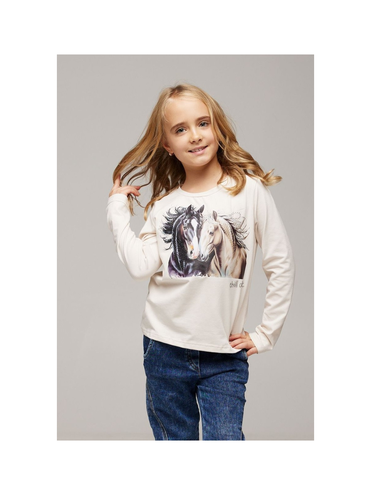 Bluzka bawełniana 2 konie z dżetami chill out