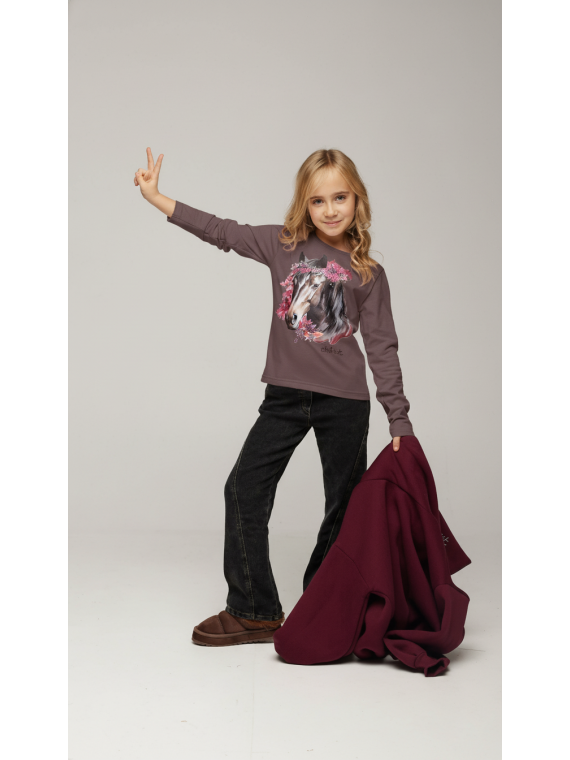 Bluzka bawełniana jagodowa koń w kwiatach z dżetami chill out