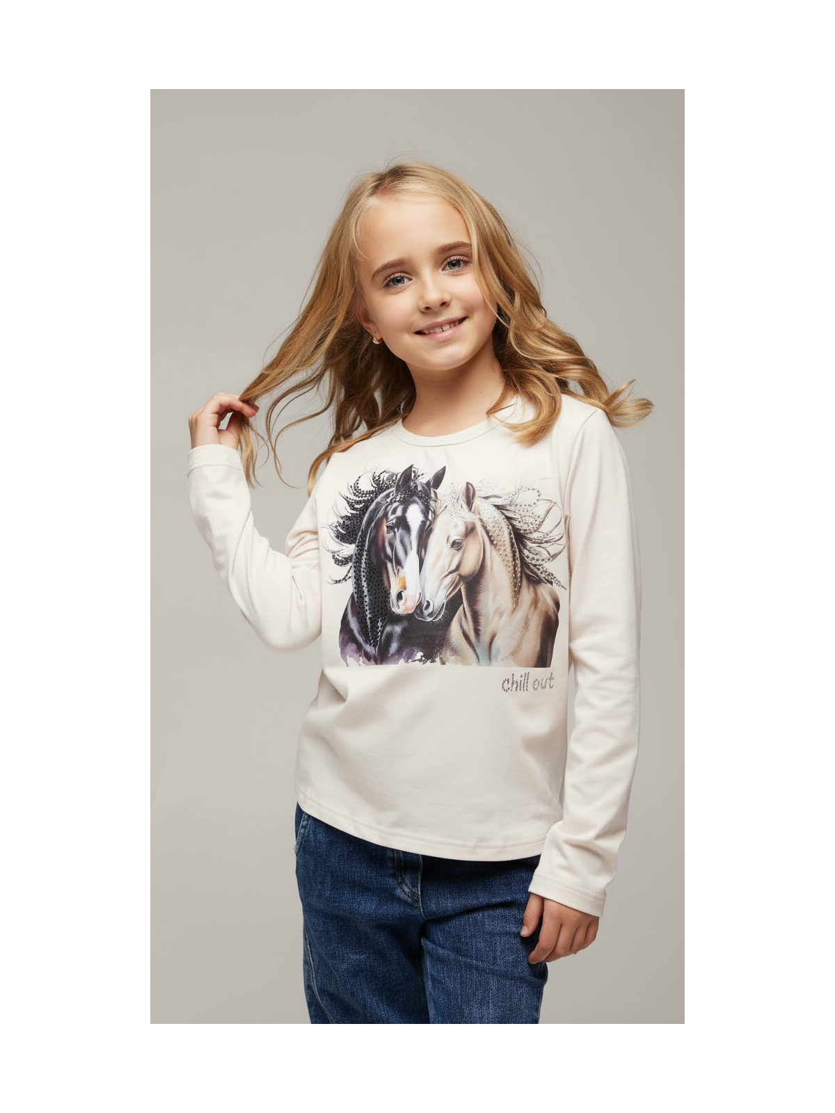 Bluzka bawełniana 2 konie z dżetami chill out