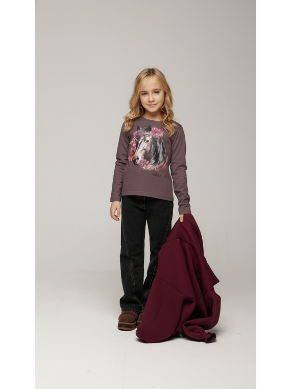 Bluzka bawełniana jagodowa koń w kwiatach z dżetami chill out