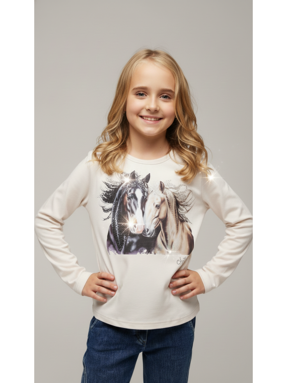 Bluzka bawełniana 2 konie z dżetami chill out