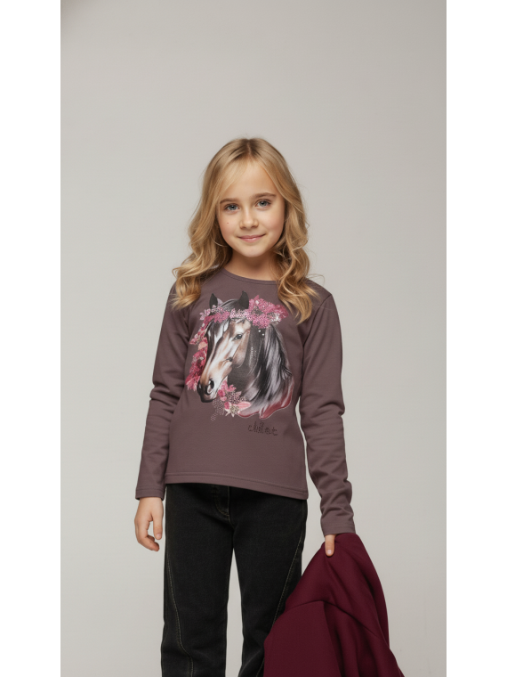 Bluzka bawełniana jagodowa koń w kwiatach z dżetami chill out