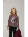 Bluzka bawełniana jagodowa koń w kwiatach z dżetami chill out