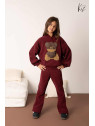 Dres- Bluza z misiem + spodnie dzwony sztruks BORDO Kiz by kids