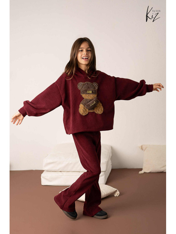 Dres- Bluza z misiem + spodnie dzwony sztruks BORDO Kiz by kids