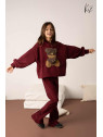 Dres- Bluza z misiem + spodnie dzwony sztruks BORDO Kiz by kids