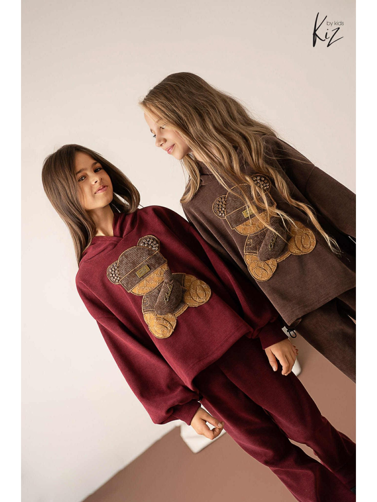 Dres- Bluza z misiem + spodnie dzwony sztruks BORDO Kiz by kids