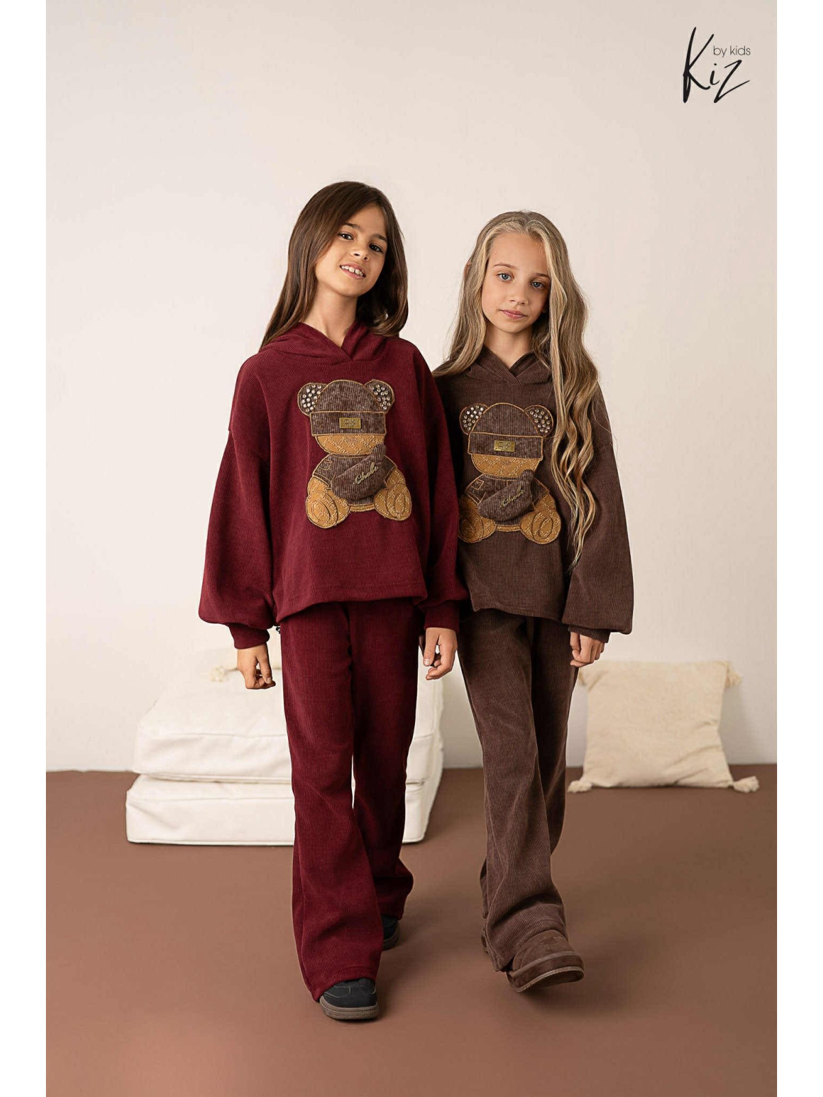 Dres- Bluza z misiem + spodnie dzwony sztruks BORDO Kiz by kids