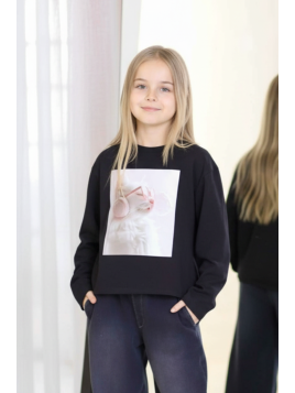 Czarna bluzka z nadrukiem kota Qba Kids