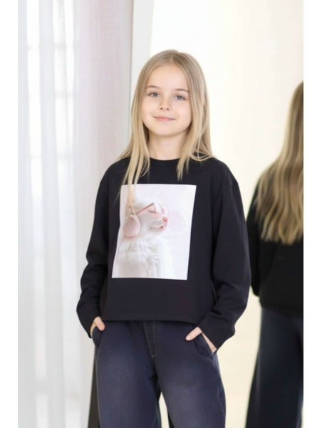 Czarna bluzka z nadrukiem kota Qba Kids