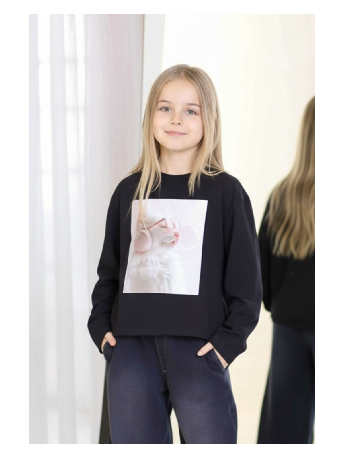 Czarna bluzka z nadrukiem kota Qba Kids