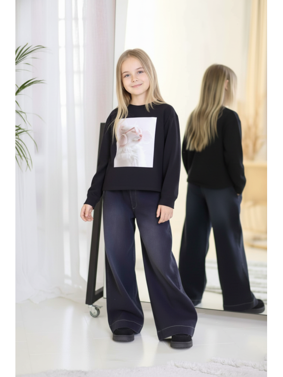 Czarna bluzka z nadrukiem kota Qba Kids