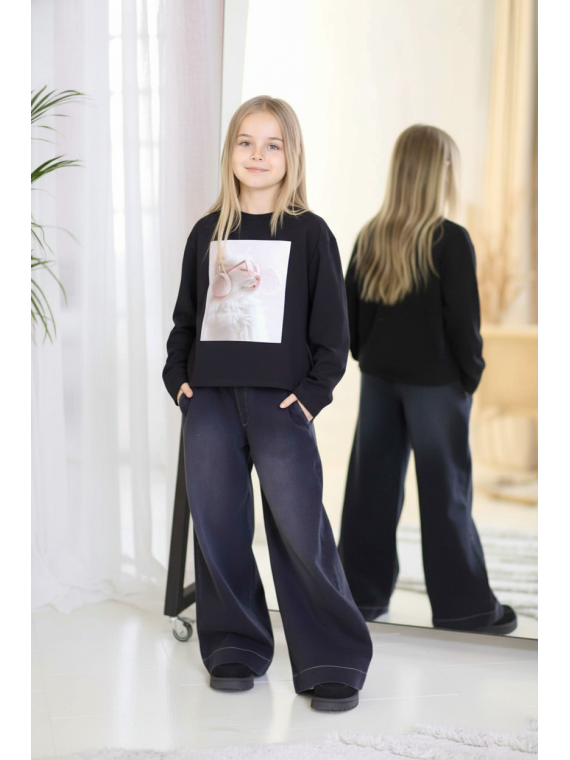 Czarna bluzka z nadrukiem kota Qba Kids