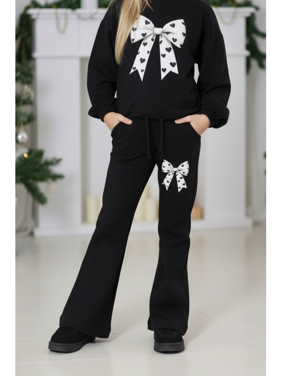Czarne spodnie dzwony z kokardka Qba Kids