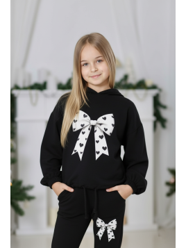 Czarna bluza z kapturem i kokardą Qba Kids