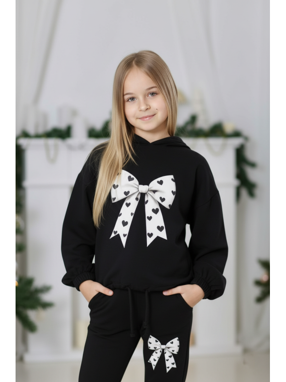 Czarna bluza z kapturem i kokardą Qba Kids