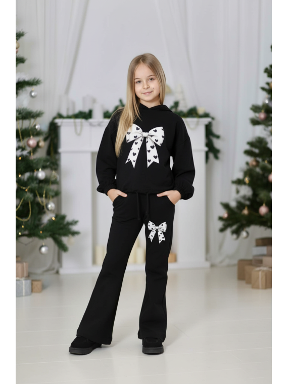 Czarna bluza z kapturem i kokardą Qba Kids