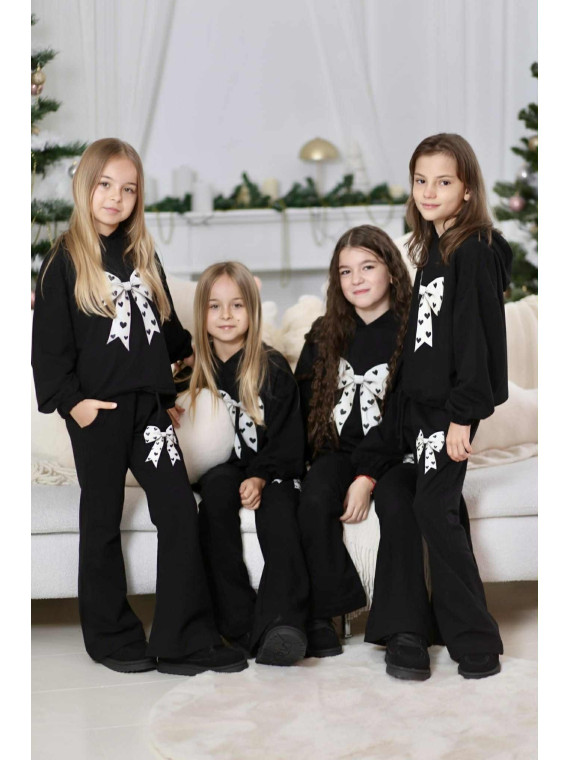Czarna bluza z kapturem i kokardą Qba Kids